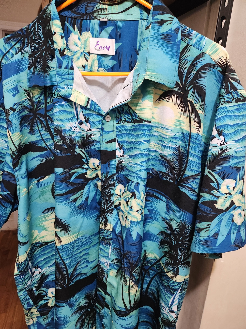 Blue Tropical Print Men's Casual Button-Down Shirt